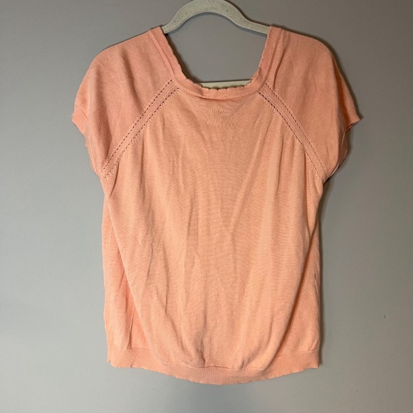 Modcloth Peach Thin Knit Short Sleeve Cardigan Retro Pin Up Mid Mod Style - Picture 4 of 6
